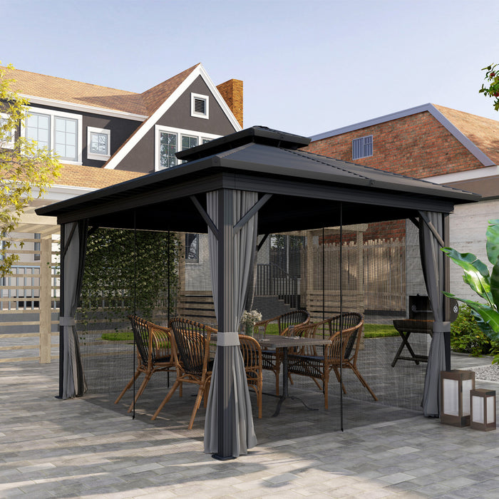 Outsunny 10' X 12' Hardtop Gazebo Outdoor Aluminum Gazebo, Light Grey