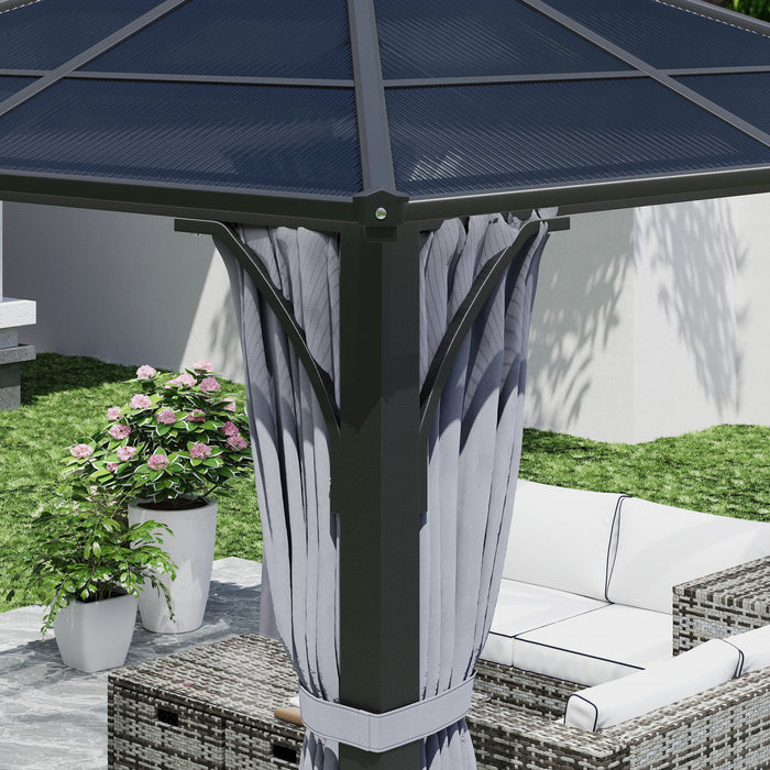 Outsunny 10' X 10' Hardtop Polycarbonate Gazebo With Netting And Curtains