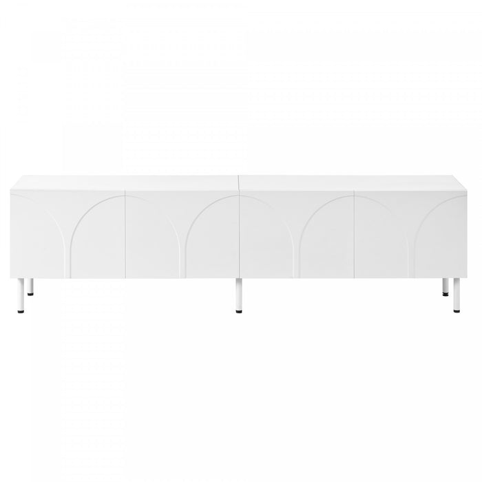Serene 70.8 Inch Modern TV Cabinet with Curved Line Doors and Metal Legs, White