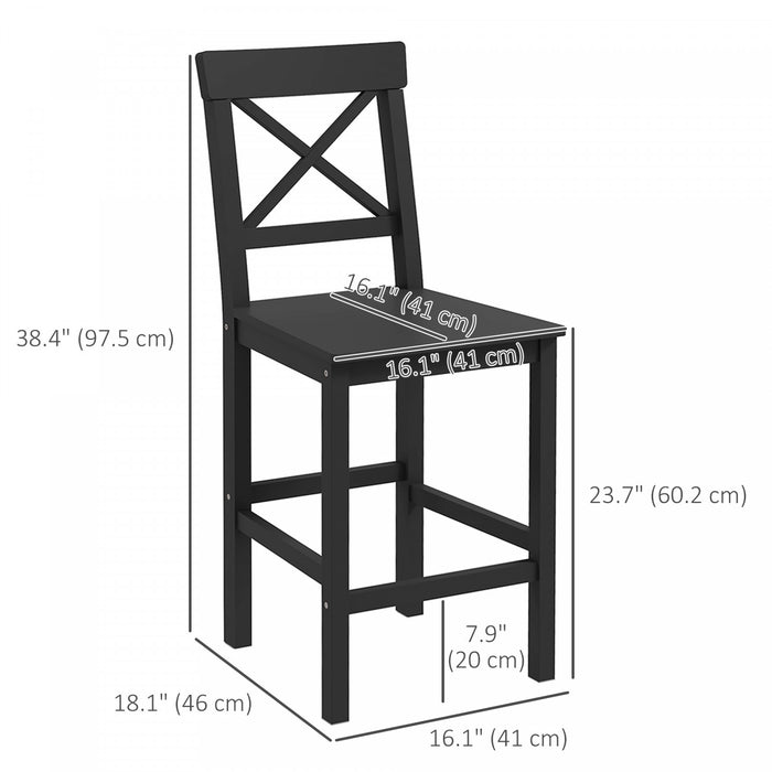 HOMCOM Counter Height Bar Stools Set of 2 with Cross Back and Footrest