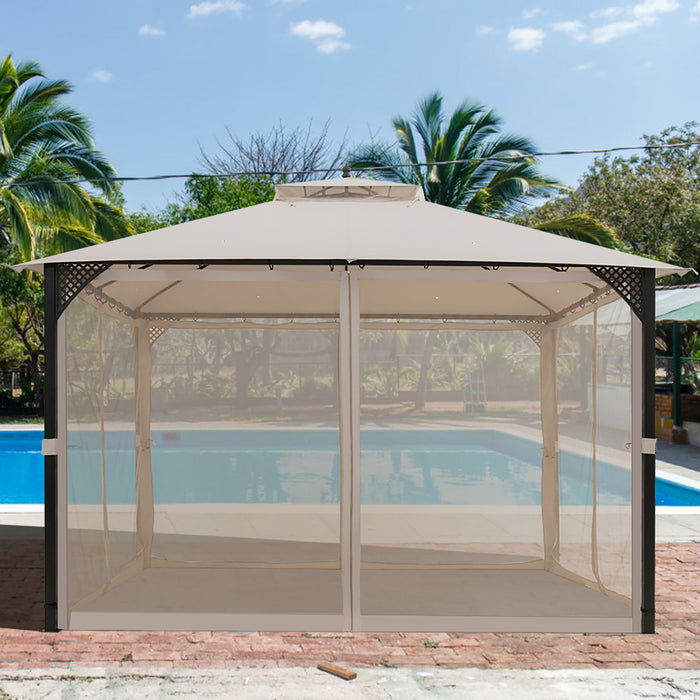 Costway 12' X 10' Outdoor Patio Gazebo Canopy Shelter Double Top Sidewalls Netting Beige