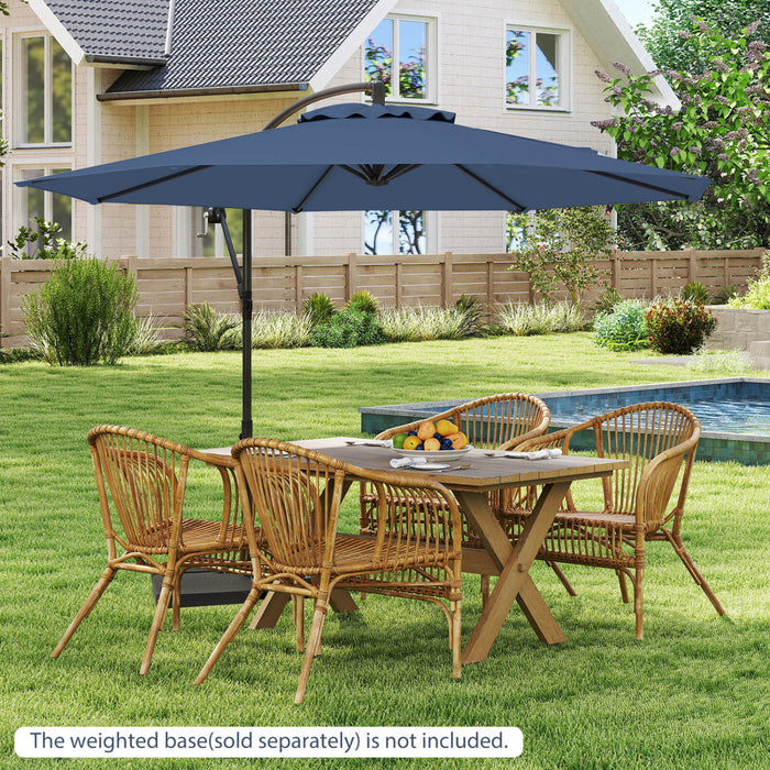 Costway 10 FT Patio Offset Umbrella w/8 Ribs Cross Base Tilt Navy Blue
