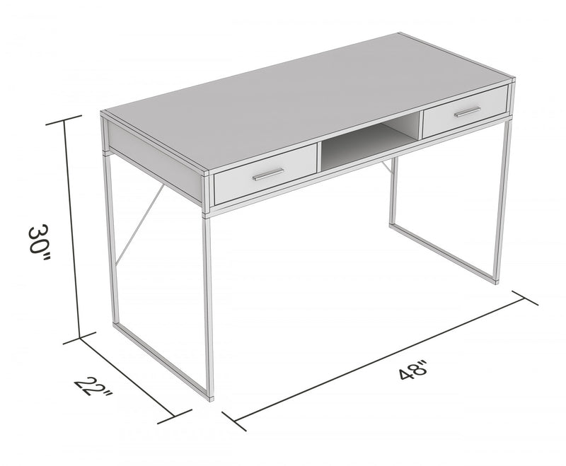 48” Computer Desk With 2 Drawers and 1 Shelf - Dark Taupe With Black Metal Base