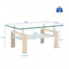 Liam Modern Rectangle Clear Tempered Glass Coffee Table,Oak | Table basse moderne rectangulaire en verre trempe transparent Liam, finition chene