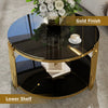 Nancy 31.5" Round Mirror Coffee Table With Lower Shelf - Black | Table Basse Ronde Nancy De 31,5" Avec Plateau Miroir Et Etagere Inferieure - Noire