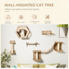 Pawhut Cat Tree 5pcs Pet Wall-mounted Climbing Frame Shelf Set Kitten Perch Activity Center With Ham|Pawhut Ensemble D'etageres Pour Chats 5 Pieces Echelle Escalier Escalade Chats Mural Avec 2 Hamacs G