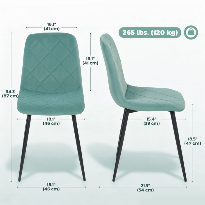 HOMCOM Dining Chairs Set of 4, Kitchen Chair with Metal Legs, Green