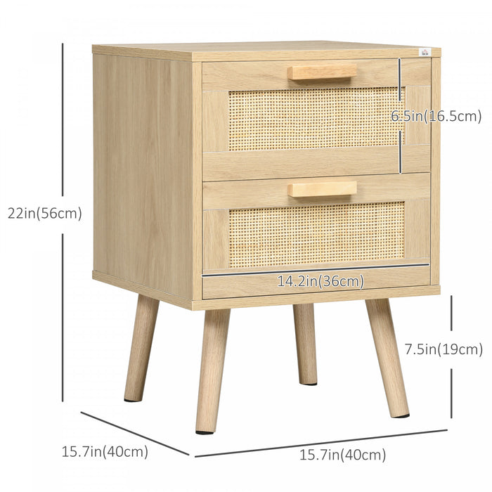 HOMCOM Boho Design Nightstand Set of 2 with 2 Drawers for Living Room