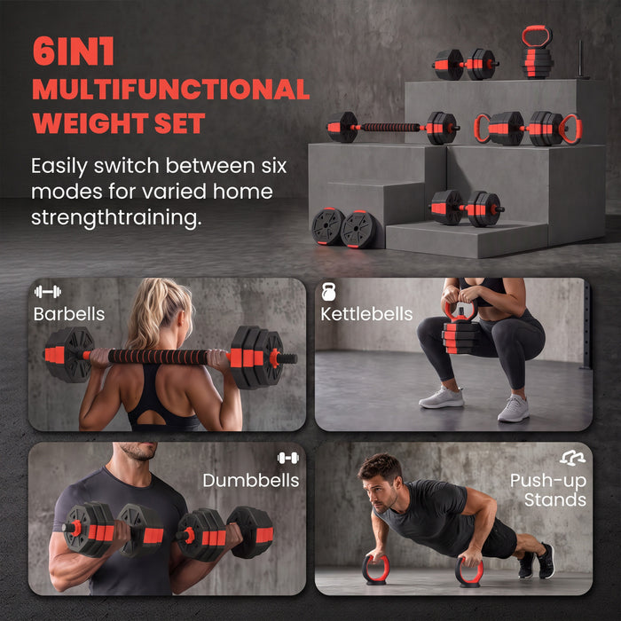 Soozier 6-in-1 Adjustable Dumbbell Set, 55lbs Free Weights Set, Red