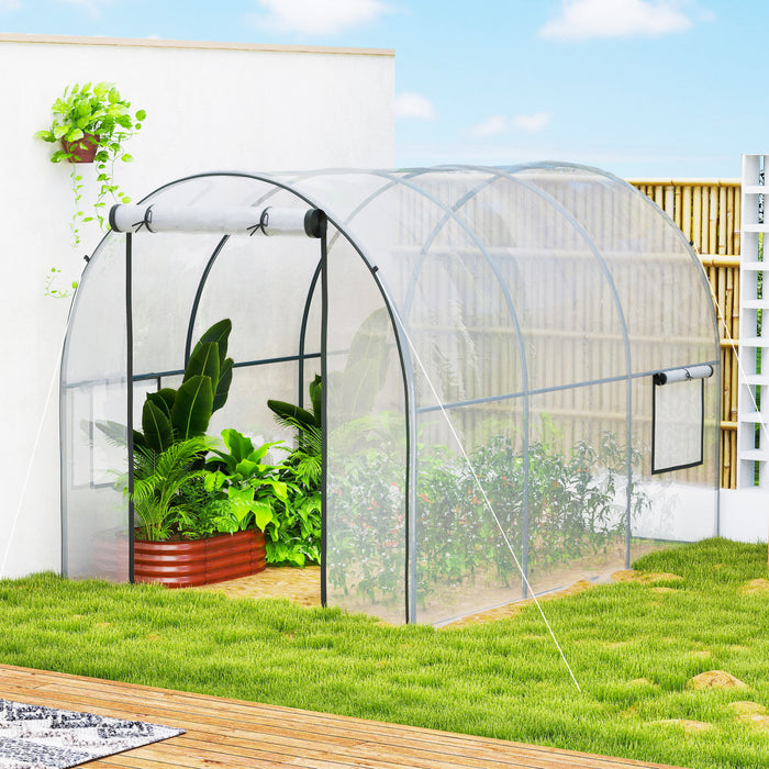 Outsunny Polytunnel Greenhouse with Mesh Window, Grow House Tent, Clear