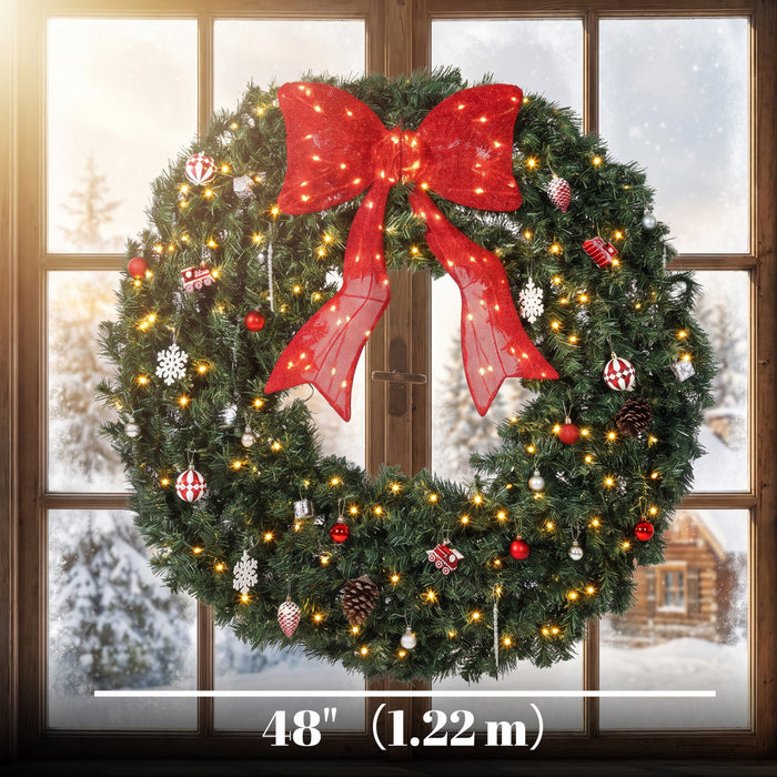 HOMCOM 48 Inch Pre-Lit Christmas Wreath, Artificial Xmas Wreath, Green