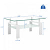 Liam Modern Rectangle Clear Tempered Glass Coffee Table,White | Table basse moderne rectangulaire en verre trempe transparent Liam, avec pieds blancs
