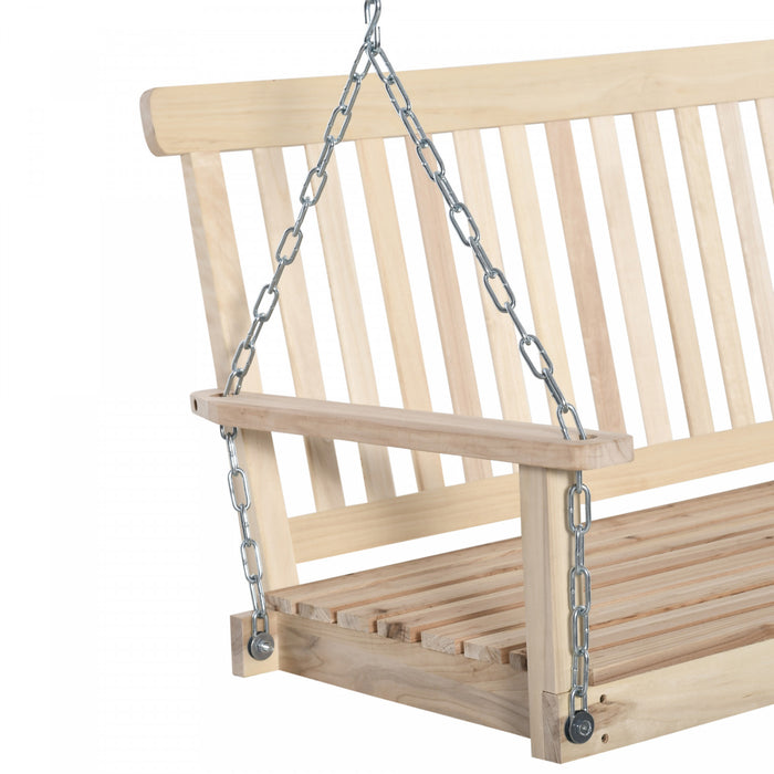 Outsunny 2-seater Porch Swing Outdoor Patio Swing Chair Seat With Slatted Build, Hanging Chains, Fir Wooden Design, Natural