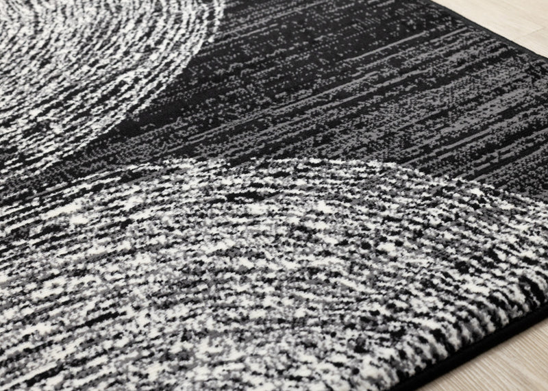 Florence Black Grey White Tree Ring Design Rug, 5'3\" x 7'4\" Indoor Area Rug