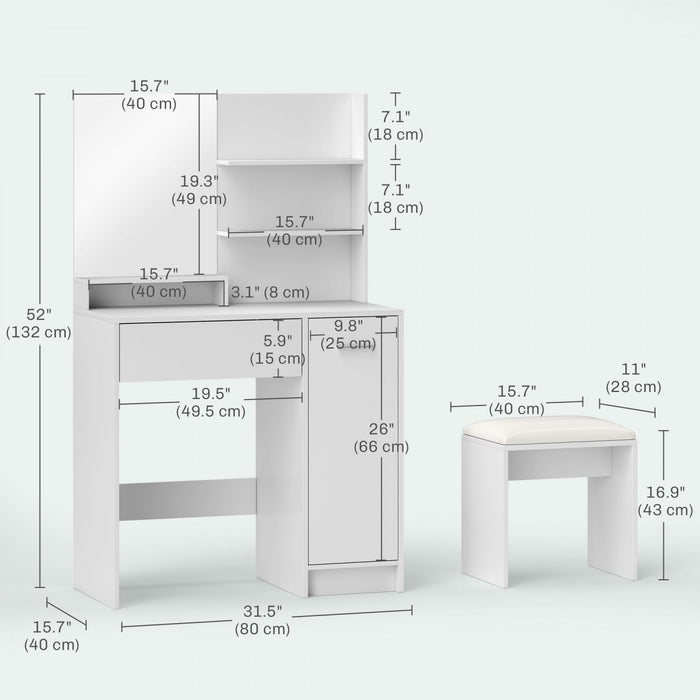 HOMCOM Vanity Desk with Mirror and Stool Makeup Vanity for Bedroom White