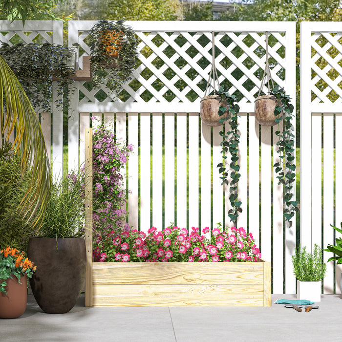 Outsunny 43\" Raised Garden Bed Wooden, Planters Box With Trellis, Natural