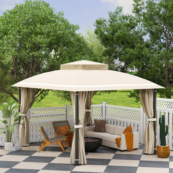 Outsunny 10' X 12' Outdoor gazebo, double Roof With Netting And Curtains