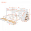 Claire Solid Wood Twin Triple Bunk Bed With Drawers And Guardrails - White | Lit Superpose Triple Simple Claire En Bois Massif Avec Tiroirs Et Barrieres De Securite - Blanc