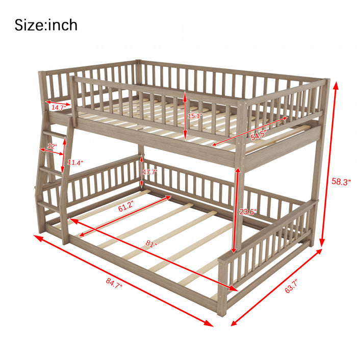 Sabrina Full Xl Over Queen Solid Wood Convertible Design Bunk Bed With Ladder, Walnut