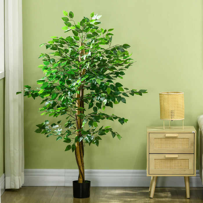 HOMCOM 5ft Artificial Trees Ficus, Decorative Fake Plant for Home Decor