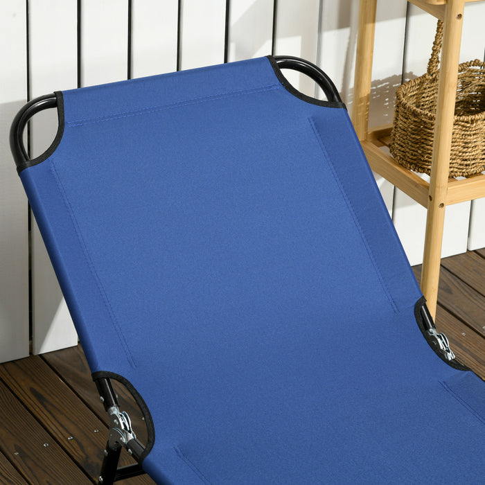 Outsunny Folding Outdoor Lounge Chair Set Of 2, Adjustable Backrest, Blue