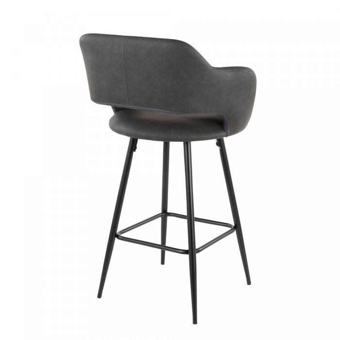 LumiSource Margarite Grey Faux Leather Contemporary Counter-Height Stool - Set of 2