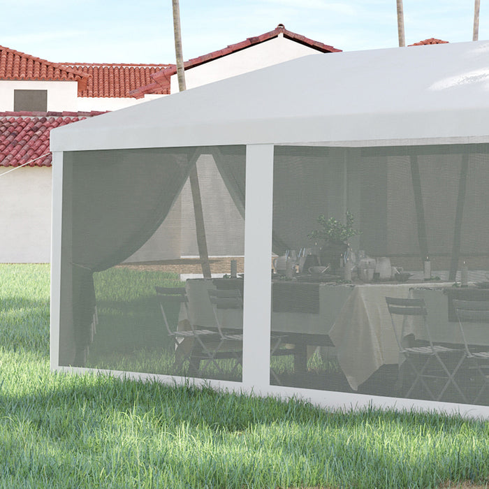 Outsunny 10' X 28' Party Tent Outdoor Canopy Garden Sun Shade With 8 Mosquito Mesh Netting And Zipper Door, White