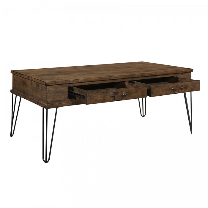 Hughey Rectangular Coffee Table With 2 Drawers, Rustic Oak