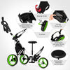 Goplus Folding 3 Wheels Golf Push Cart W/seat Scoreboard Adjustable Handle Green