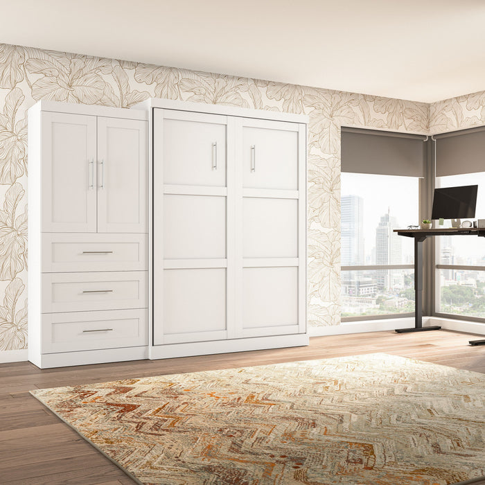 Bestar Pur Queen Murphy Bed and Storage Cabinet with Drawers (101 W) - White