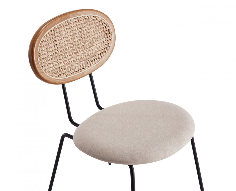Jardin Industry Chic Cane Back Upholstered Dining Chair in Oatmeal and Natural - Set of 4