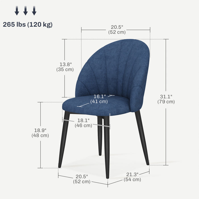 HOMCOM Dining Chairs Set of 4 Kitchen Chairs with Metal Legs Blue