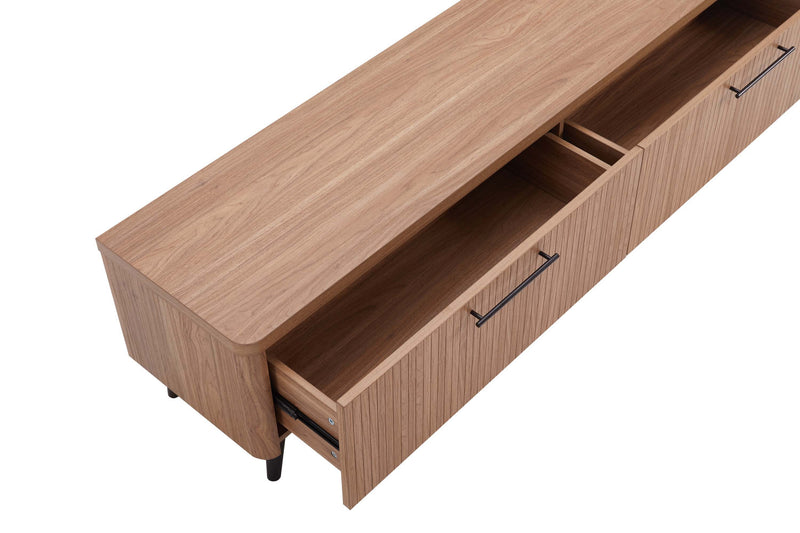 Jodie Mid-Century Modern 69\" Fluted TV Stand in Maple Armoire