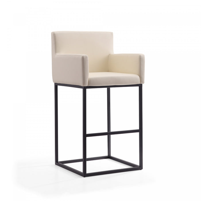 Ambassador Mid-Century Modern Metal Upholstered Barstool in Cream - Set of 3 Bar Stool