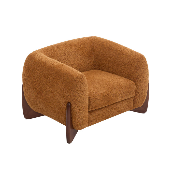 Tuxor Modern Upholstered Boucle Arm Chair with Tuxedo Design, Caramel, Walnut
