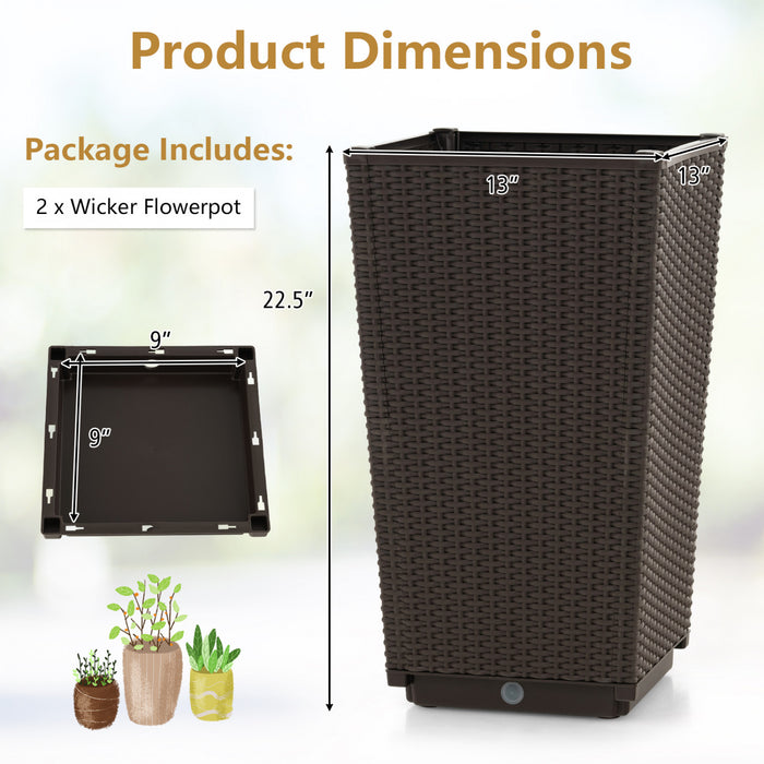 Costway 2pcs Outdoor Wicker Flower Pot 22.5\"tall Planters With Drainage Hole Coffee