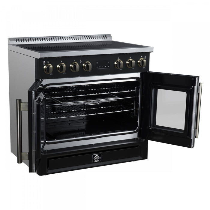 Forno Torino French Door 36 Inch Black Induction Range, 5.36 cu.ft. - FFSIN0950-36BLK Electric Range