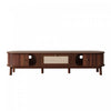 Rustic 67 Inch TV Cabinet with Rattan Sliding Doors and Drawers, Wood | Rustic Meuble TV 67 po avec Portes Coulissantes en Rotin et Tiroirs, Bois