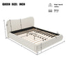 Camille Platform Bed with Curved Headboard and Luxurious Boucle Upholstery,Queen Size,White Queen Bed  | Lit plateforme Camille avec tete de lit incurvee et tapissage boucle luxueux, taille Queen, blanc