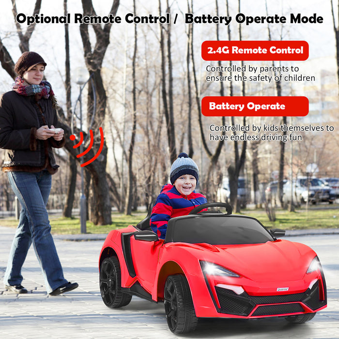 Costway 12v Kids Ride On Car 2.4g Rc Electric Vehicle W/ Lights Mp3 Openable Doors Red