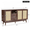 Oliver 61" Sideboard Cabinet with Rattan Sliding Doors and Drawers,Dark Brown Accent Cabinet | Oliver 61" Buffet avec Portes Coulissantes en Rattan et Tiroirs, Marron Fonce