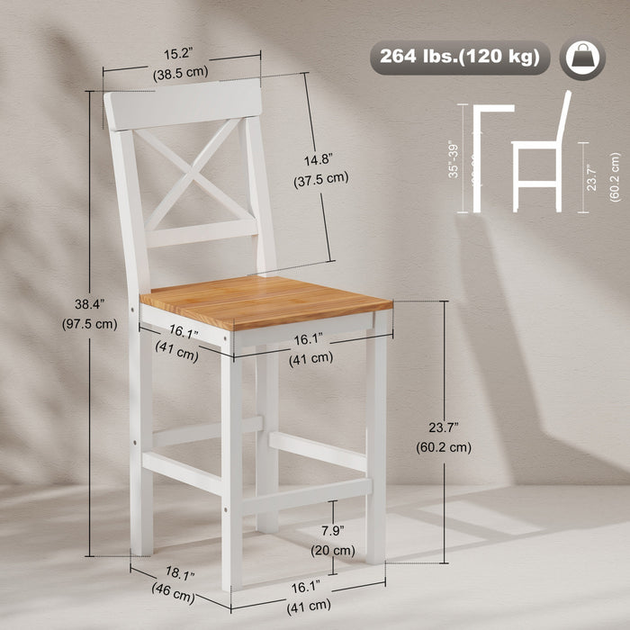 HOMCOM Counter Height Bar Stools Set of 2 with Cross Back and Footrest