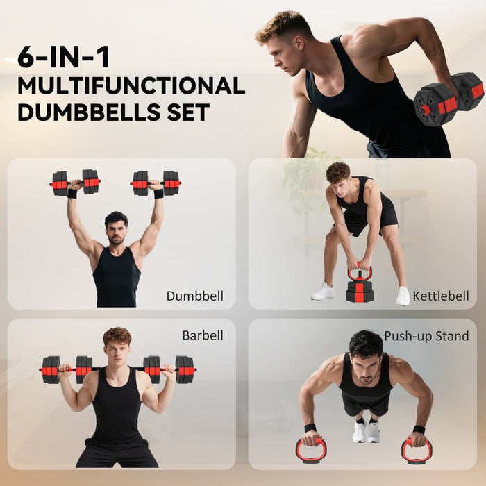 Soozier 6-in-1 Adjustable Dumbbell Set, 66lbs Free Weights Set, Red