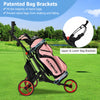 Goplus Folding 3 Wheels Golf Push Cart W/bag Scoreboard Adjustable Handle Red