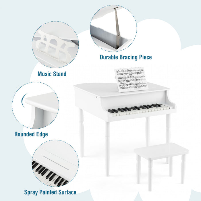 Costway 30-Key Classic Baby Grand Piano Toddler Toy Wood with Bench & Music Rack White White