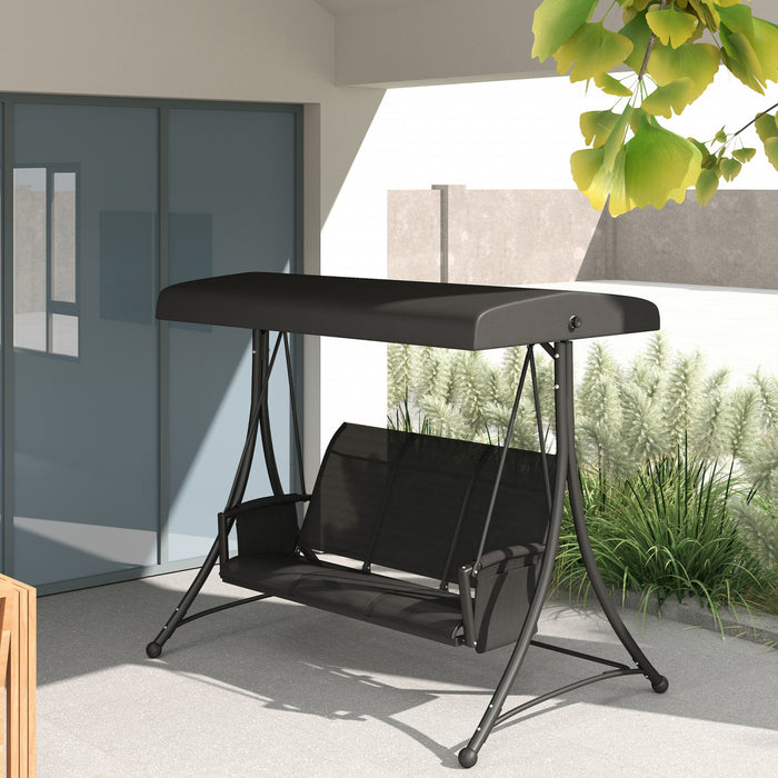 Outsunny 3 Person Outdoor Porch Swing Chair W/ Adjustable Canopy, Black