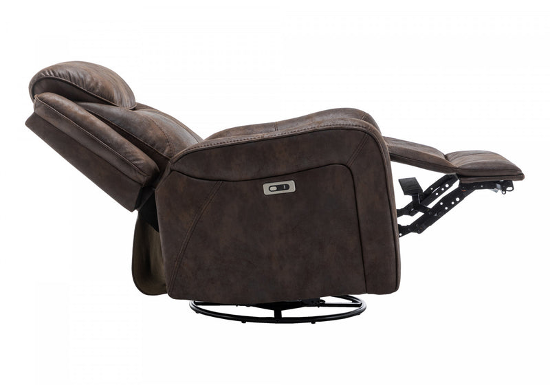 MONARCH SPECIALTIES POWER RECLINING CHAIR, 37\" WIDE, GLIDER, SWIVEL, USB PORTS INCLUDED, BROWN LEATHER-LOOK RECLINER