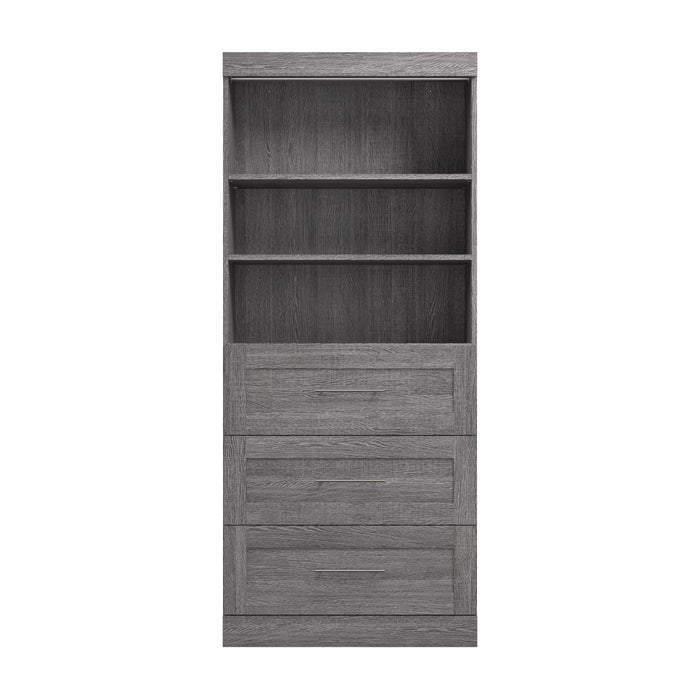 Bestar Pur 36 W Closet Organizer with Drawers - Bark Grey