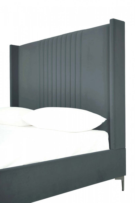 Promenade Mid-Century Modern Upholstered Velvet Queen Bed in Gray