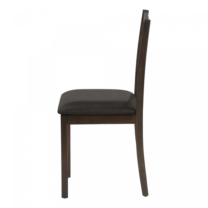 Dining Chair Set of 2 Kitchen Dining Room Brown Leather-Look Brown Wood Legs Transitional